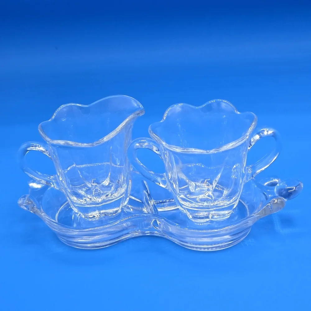 DUNCAN & MILLER Vintage Canterbury 3 piece Crystal Sugar, Creamer & Divided Tray